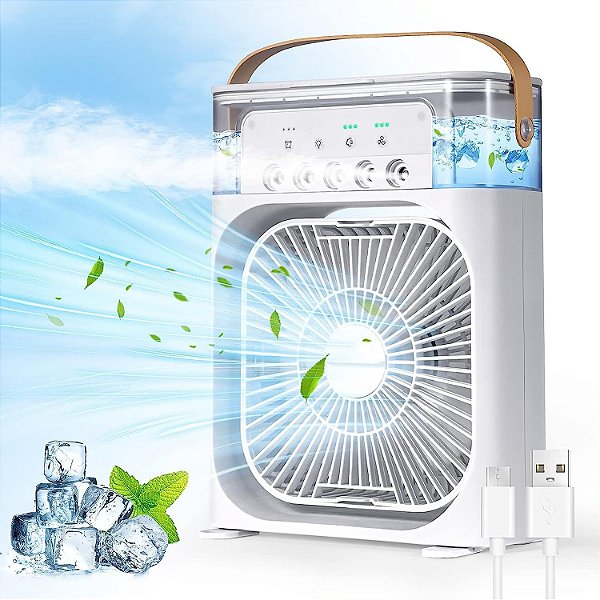 Ventilador de Ar Condicionado Portátil - Mini Ar Condicionado Umidificador Climatizador com Tanque de água de 600ml