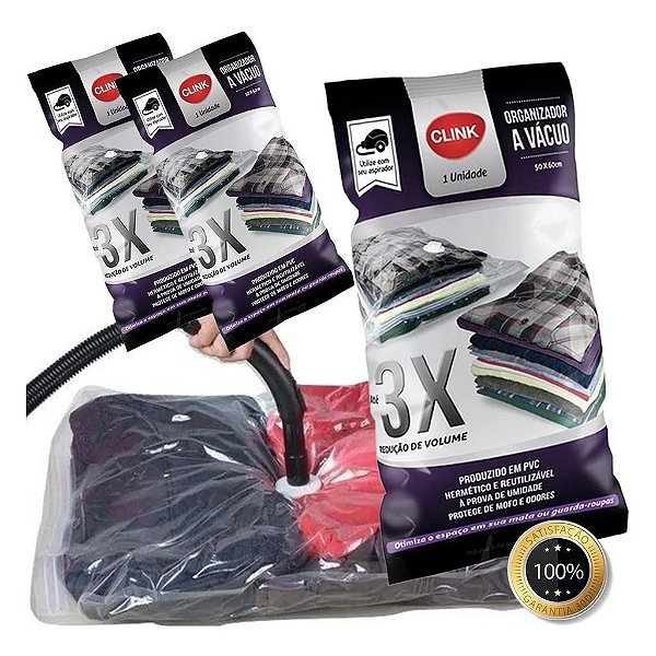 Kit 03 Sacos à Vácuo Cobertor Roupa Edredom 70 x 110 cm Clink