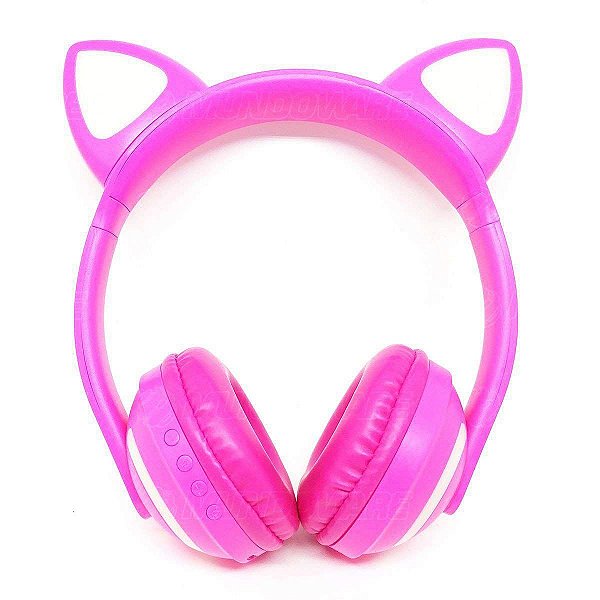 Headphone Bluetooth com Iluminação LED Fone Sem Fio de Gatinho Rosa
