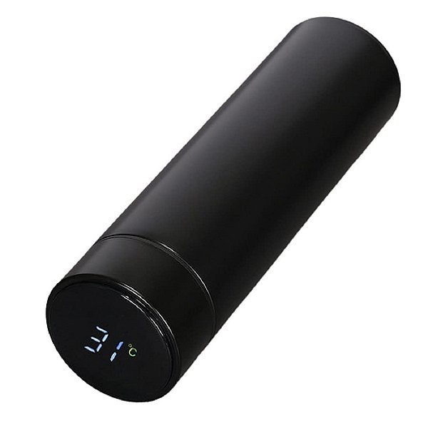 Garrafa Térmica Inox A Vácuo Termômetro Display Led 500 ML Cor:Preto