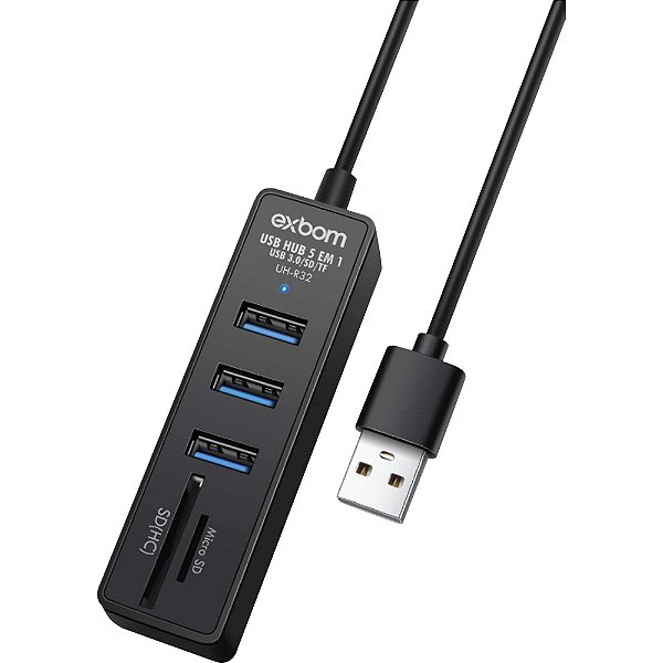 Hub Usb 3.0 5gbps 5x1 Leitor Cartão 3 Portas Micro Sd R32