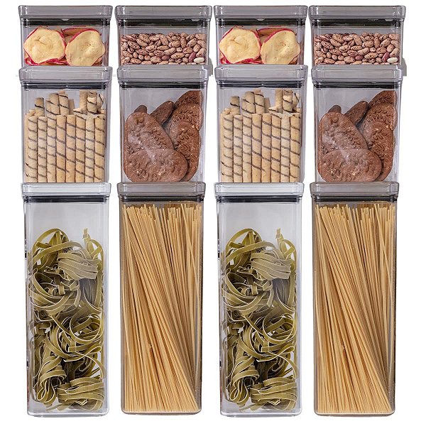 Kit 12 Potes Herméticos Quadrados Empilháveis - Paramount