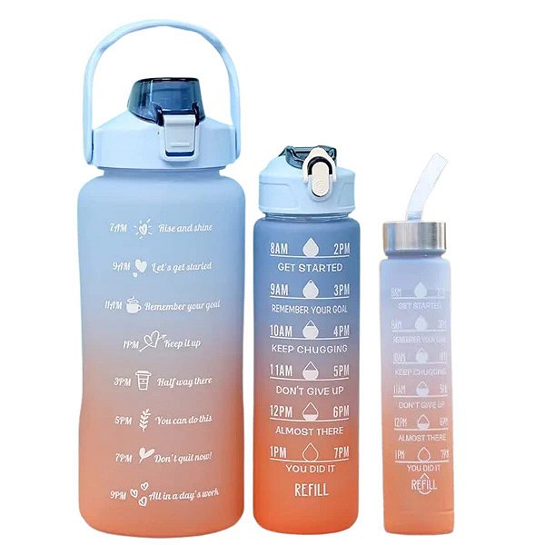 Kit 3 Garrafa De Água Galao Academia 2l Squeeze Motivacional (Azul Claro)