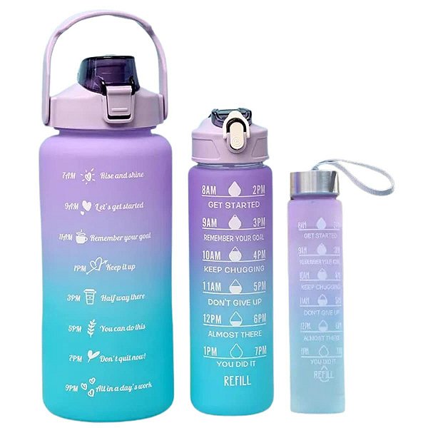 Kit 3 Garrafa De Água Galao Academia 2l Squeeze Motivacional (Lilás)