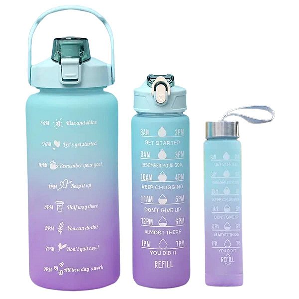 Kit 3 Garrafa De Água Galao Academia 2l Squeeze Motivacional (Verde Claro)