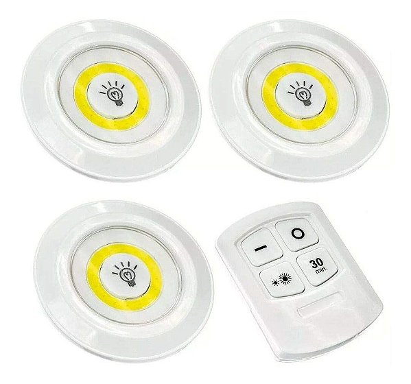 Kit 3 Lampadas Luminaria Led Controle Sem Fio Spot Remoto 15w
