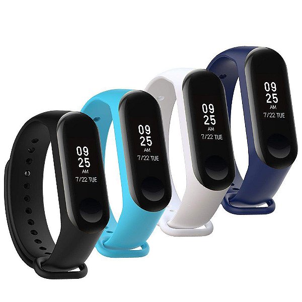 Kit 4 Pulseiras extras para MI Band 3 (Preta/Azul claro/Branca/Azul escuro)