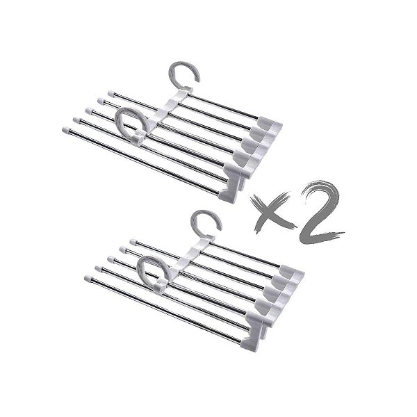 Kit com 2 Cabides Multifuncional para Calças de Inox com 5 Divisórias Branco Clink CK5151