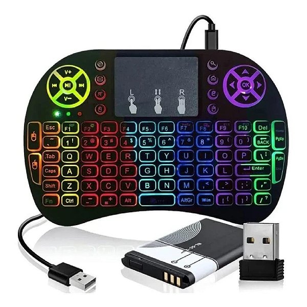 Mini Teclado Wireless Keyboard com Touchpad Com Led Usb Android Console e Tv