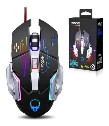 Mouse Gamer 6 Botões 4800 DPI 4 Modos RGB 7 Cores Gaming Cabo Usb 1.5 metros com Filtro Exbom