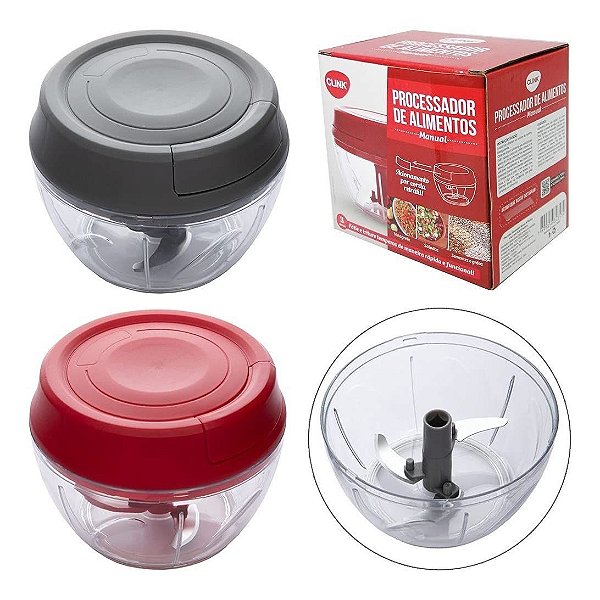 Processador De Alimentos Manual A Corda C 3 Laminas De Inox 350 ML (Vermelho)