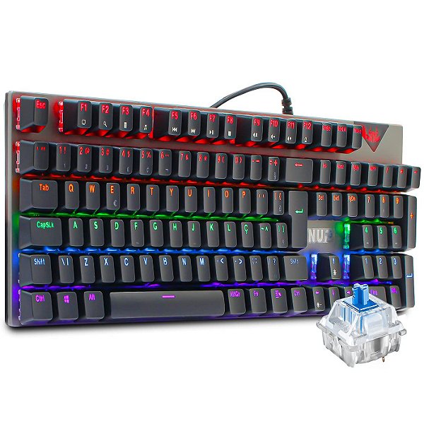 Teclado Gamer Mecânico Rgb Led Abnt2 Switch Blue Antighosting Usb 24 Efeitos Teclas Removíveis Para Pc Ps4 Ps5 Xbox One
