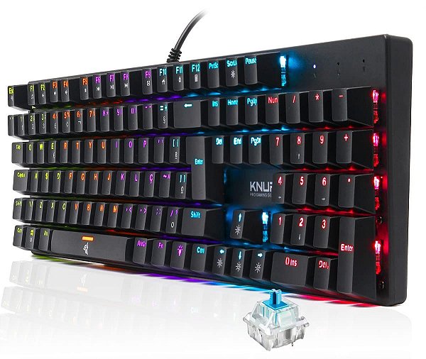 Teclado Mecânico Gamer Switch Blue Led Rgb 7 Cores Rainbow 12 Funções Anti Ghosting Abnt2 Usb para Pc Computador Noteboo