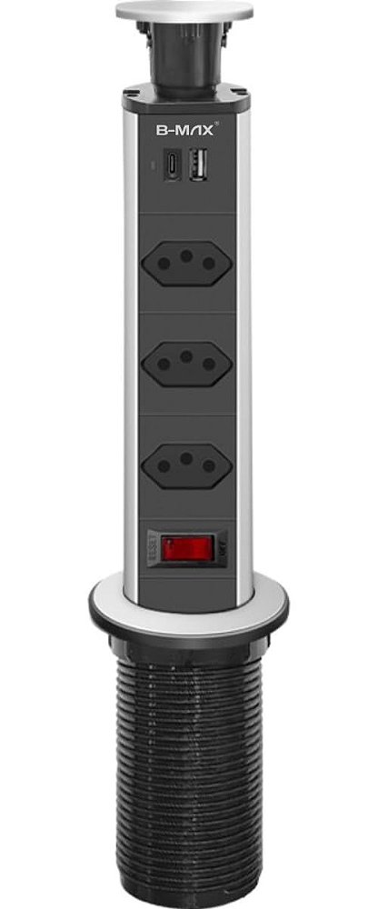 Torre De Tomadas Multiplug com 3 tomadas Usb + Usb C de Embutir Mesa Bancada escritorio