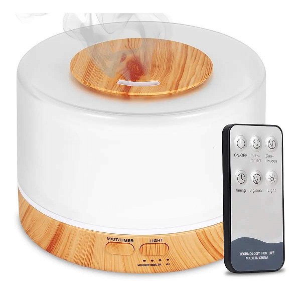 Umidificador Aromatizador De Ar Purificador Luminária Led Rgb 7 Cores com Controle Remoto (Madeira)