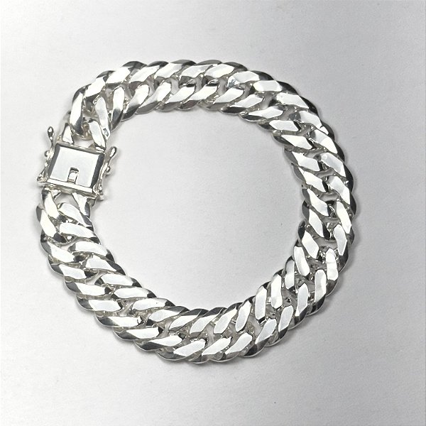 Pulseira elo duplo 21cm x 13mm fecho gaveta - prata 925