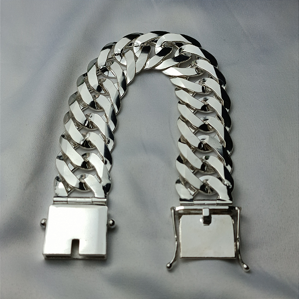 Pulseira elo duplo 21cm x 23mm fecho gaveta - prata 925