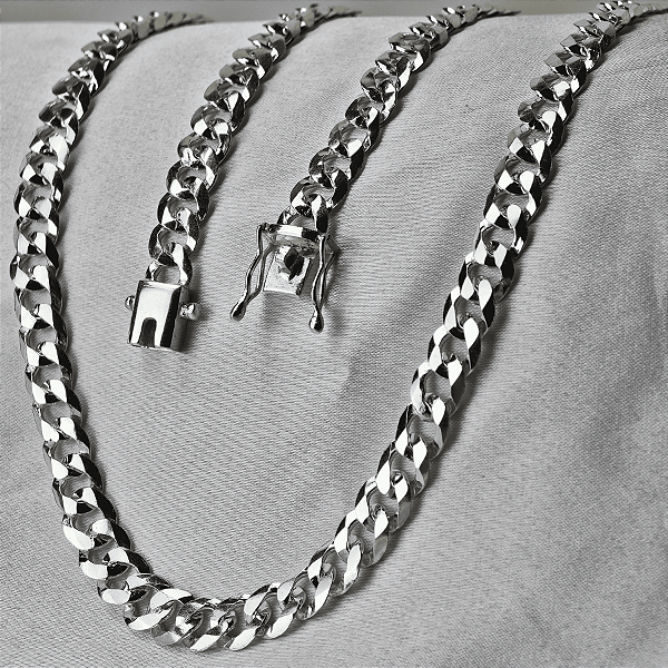Corrente grumet 70cm x 8mm Fecho gaveta - prata 925