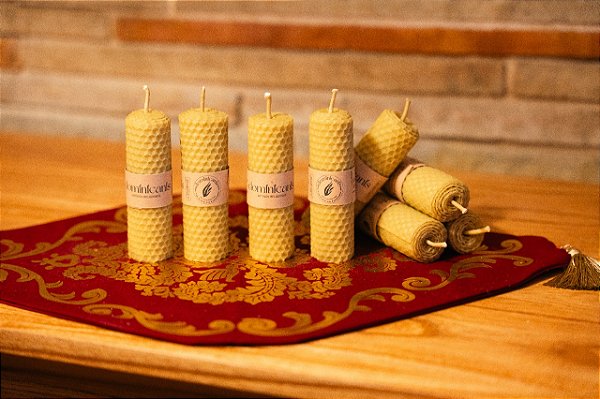 Kit c/ 8un. - Vela de Cera de Abelha Alveolada 10cm x 3,0cm