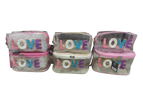 KIT 2  NECESSAIRES  LOVE TRANSPARENTE