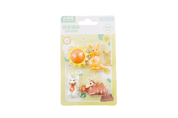 BORRACHA CARTELA ANIMAIS SOL C/ 4 PÇS