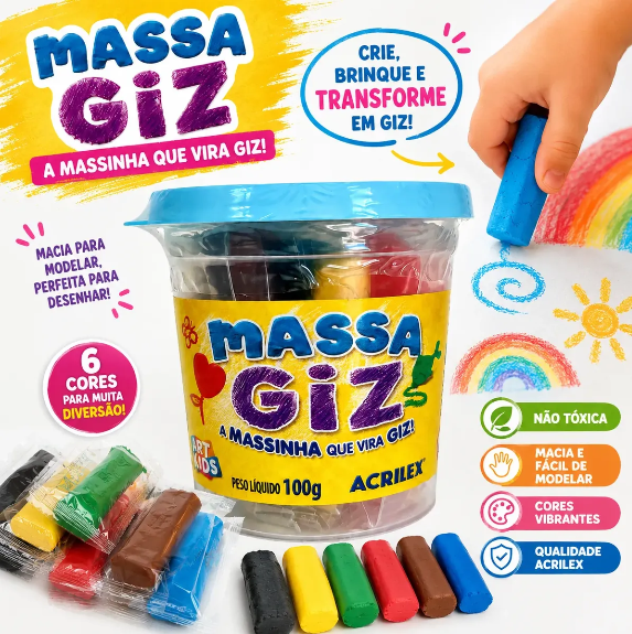 MASSA GIZ 100G C/6 CORES ACRILEX