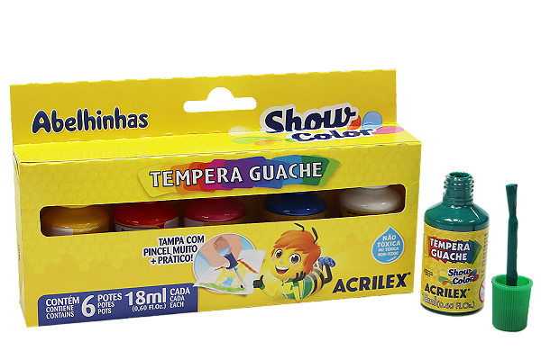 TEMPERA GUACHE 6 CORES 18 ML SHOWCOLOR TAMPA C/PINCEL ACRILEX