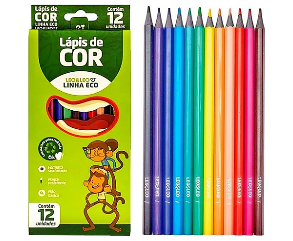 LAPIS 12 CORES RESINA SEXTAVADO FLEX ECOLOGICO UND LEOELEO