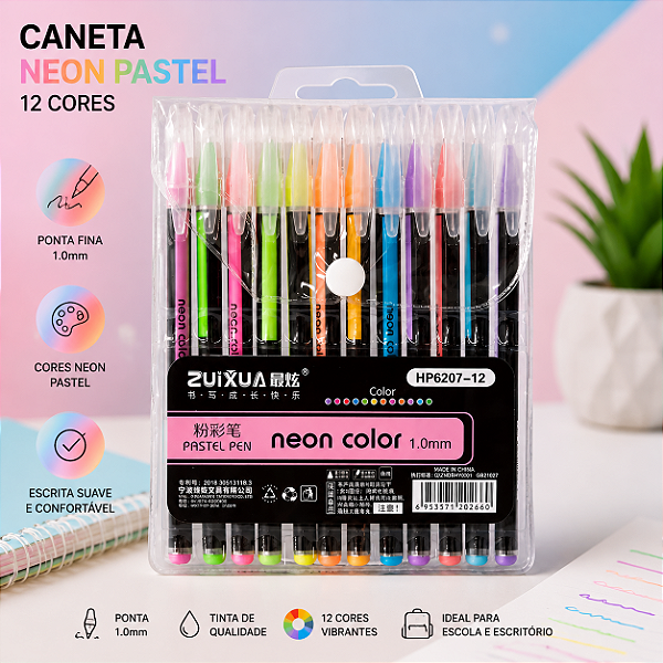 KIT CANETA NEON COLOR C/12 CORES PASTEIS