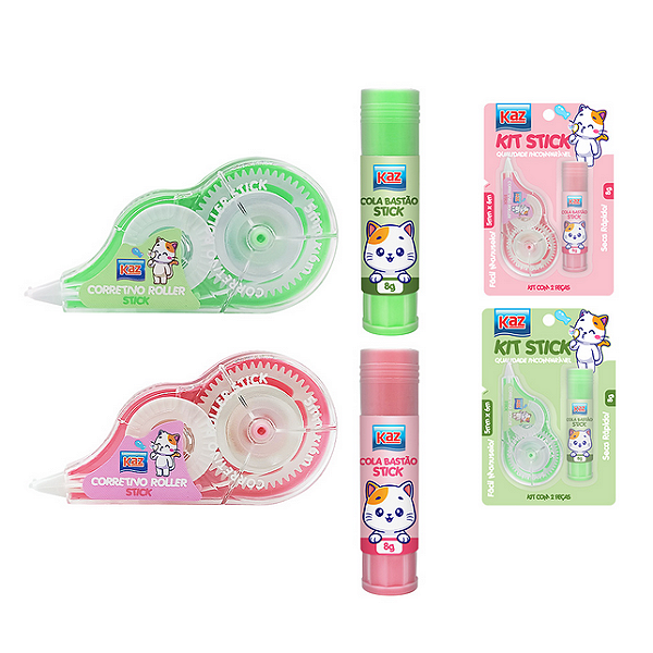 KIT STICK CORRETIVO ROLLER 5MMX6M . COLA BASTAO 8G.KAZ