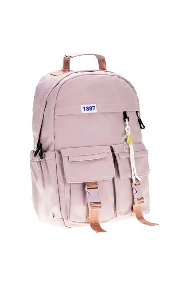 MOCHILA ESCOLAR COM BOLSO FRONTAL ROSA