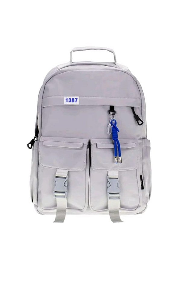 MOCHILA ESCOLAR COM BOLSO FRONTAL CINZA