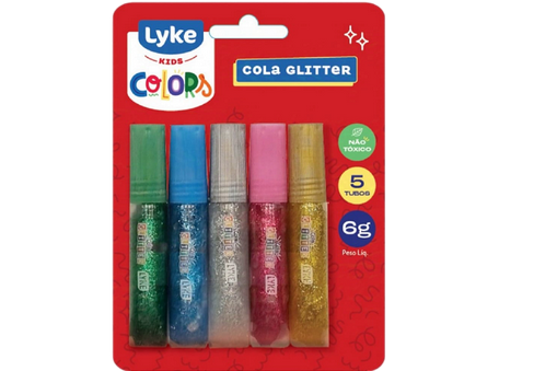 COLA COLORIDA GLITTER 6GRS (BLISTER) C/ 5 TUBOS. LYKE