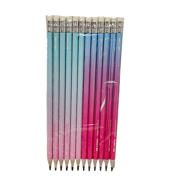 LÁPIS HB ESTAMPADO TUTTI FRUTTI - RESINA PLÁSTICA REDONDO COM BORRACHA KIT C/12 UNIDADES BRW