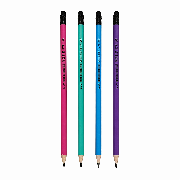 LAPIS HB NEON DE RESINA PLÁSTICA REDONDO COM BORRACHA UNID BRW
