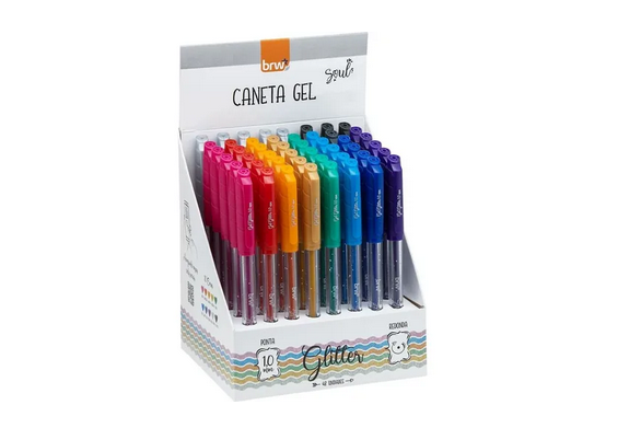 CANETA ESFEROGRAFICA GEL GLITTER 1.0MM CORES SORTIDAS CX C/48 BRW