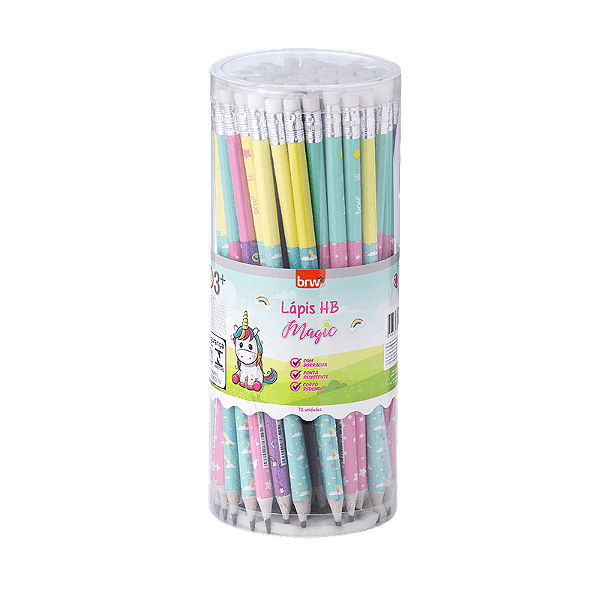 LÁPIS HB - ESTAMPADO MAGIC - RESINA REDONDO COM BORRACHA POTE C/72 UNID BRW