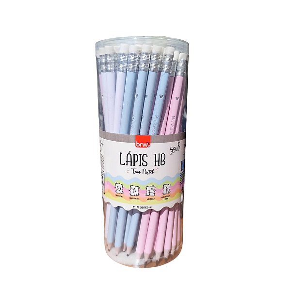 LAPIS HB PASTEL DE RESINA PLÁSTICA RECICLADA REDONDO COM BORRACHA POTE C/72 UN BRW