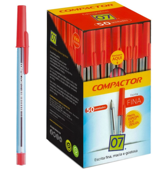 CANETA ESFEROGRAFICA 07 CX C/50 UN VERMELHA COMPACTOR