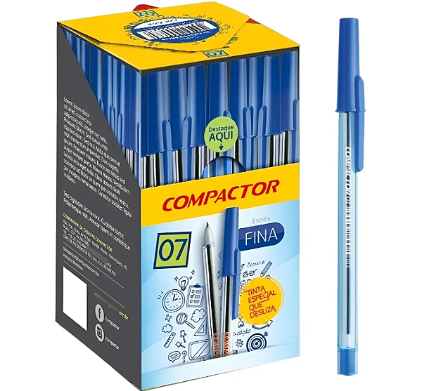 CANETA ESFEROGRAFICA 07 AZUL CX C/50 COMPACTOR