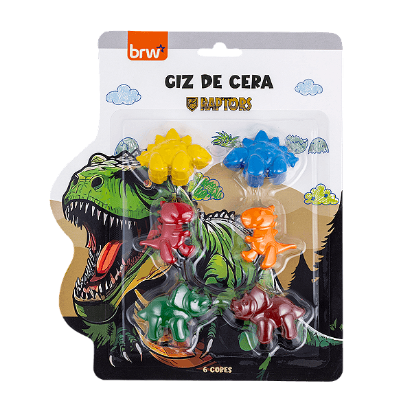GIZ DE CERA FORMATOS RAPTORS 6 CORES - BLISTER C/ 6UN BRW