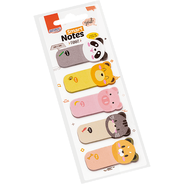 MARCADOR DE PÁG. SMART NOTES FUNNY 23X45MM - BICHINHOS - 25FLS - 5MARC.