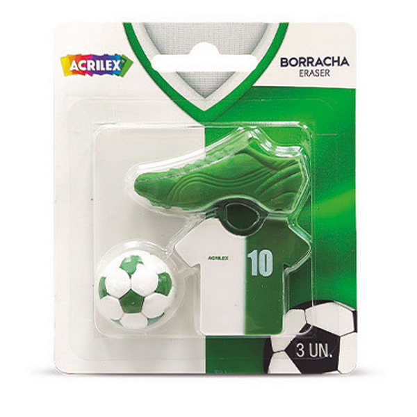 BORRACHA FUTEBOL VERDE E BRANCO ACRILEX