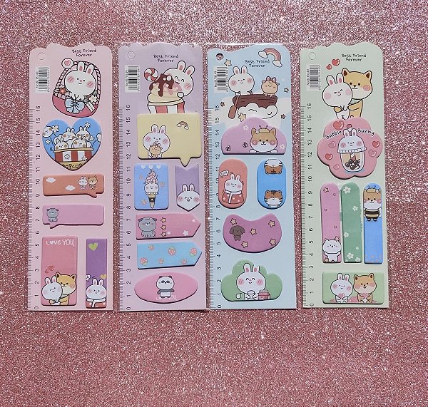 CONJ ADESIVOS E RECADINHOS CUTE 6,5X21 15FL CADA UN COELHO UNIDADE