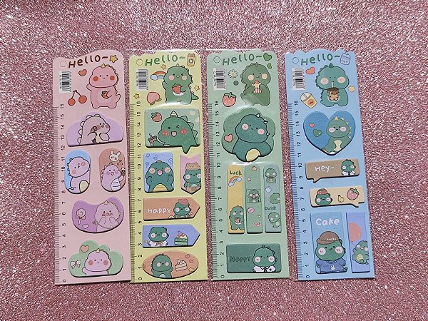 CONJ ADESIVOS E RECADINHOS CUTE 6,5X21 15FL CADA UN DINO VMP