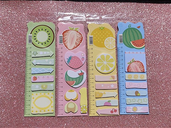 CONJ ADESIVOS E RECADINHOS CUTE 6,7X21,7 15FL CADA UN FRUTAS VMP
