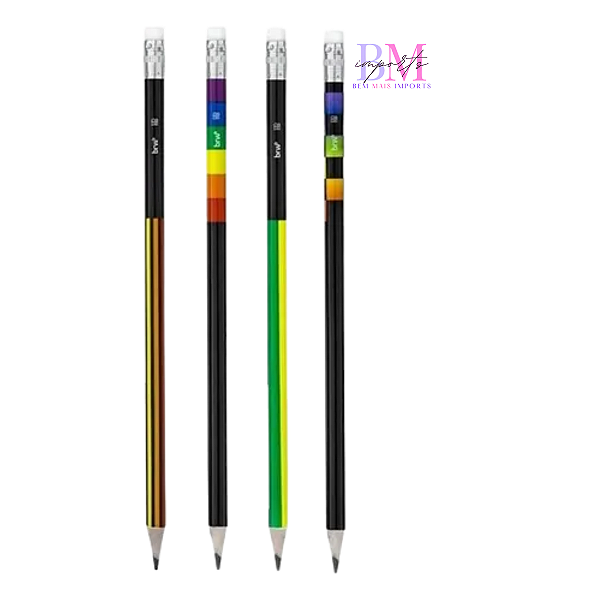 LÁPIS HB - ESTAMPADO RAINBOW - RESINA PLÁSTICA REDONDO COM BORRACHA UNID BRW