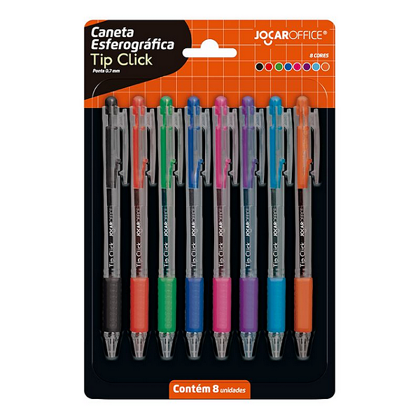 CANETA ESF. TIP CLICK 0.7 COLORIDA - BLISTER C/ 8 UNID LEO E LEO
