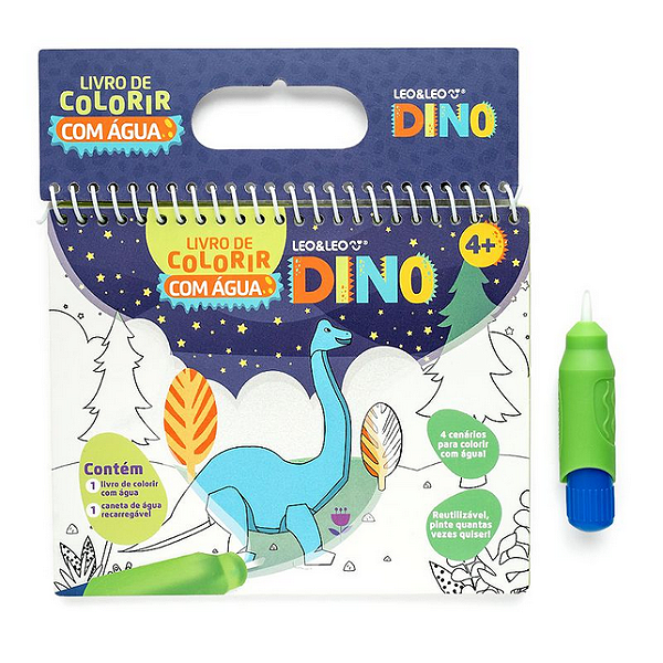 LIVRO DE COLORIR COM AGUA DINO - OPPBAG C/ 1 UND 4 PAGINAS + PINCEL - LEO E LEO