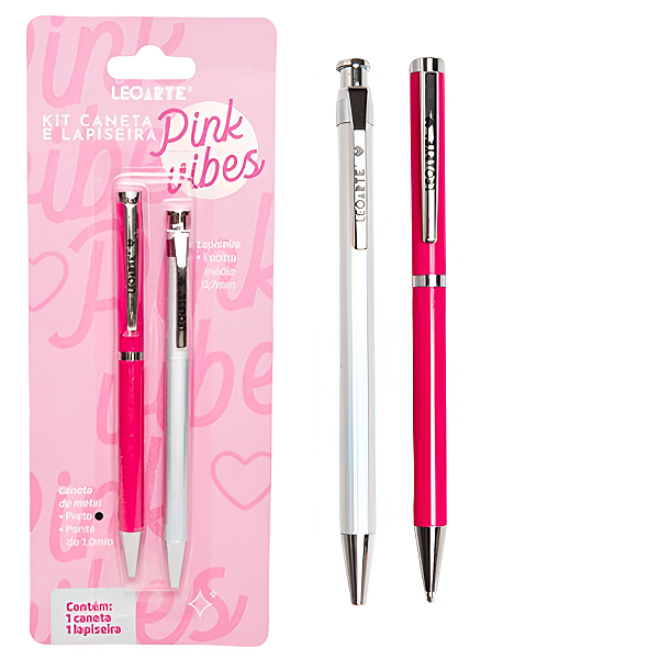 KIT PINK VIBES C/1 CANETA E 1 LAPISEIRA LEOARTE
